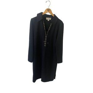 Vintage St John Women's Black Long Sleeve Thick Lace Up Dress - 10